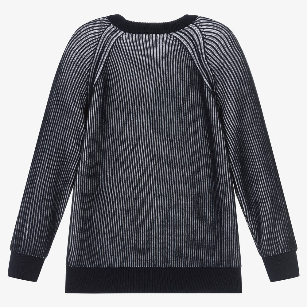 Emporio Armani - Boys Blue Striped Ribbed Logo Sweater