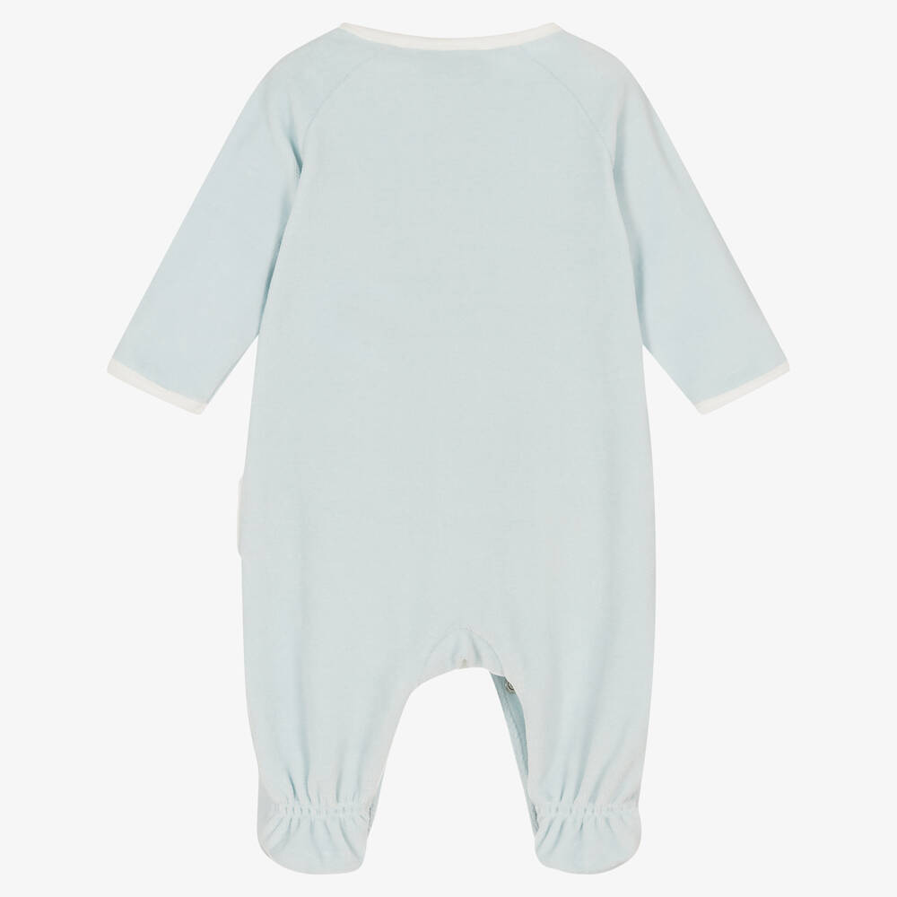 Emporio Armani-Boys Blue Velour Babygrow | Childrensalon Outlet