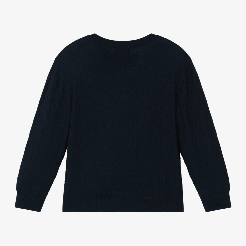 Emporio Armani-Boys Blue Wool Jacquard Jumper | Childrensalon Outlet
