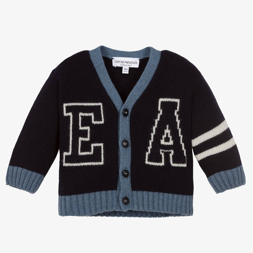 Emporio Armani - Cardigan bleu en laine Garçon | Childrensalon