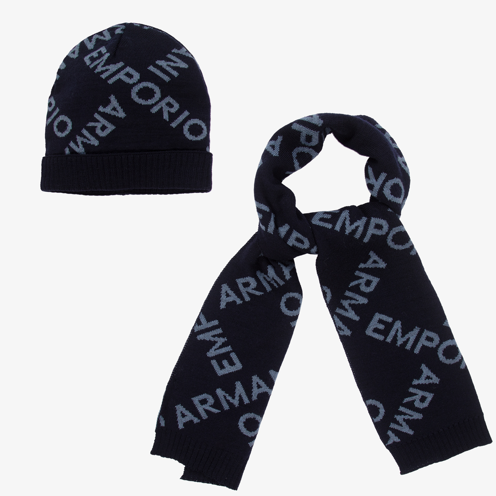 Emporio Armani - Ensemble bonnet bleu en laine Garçon | Childrensalon