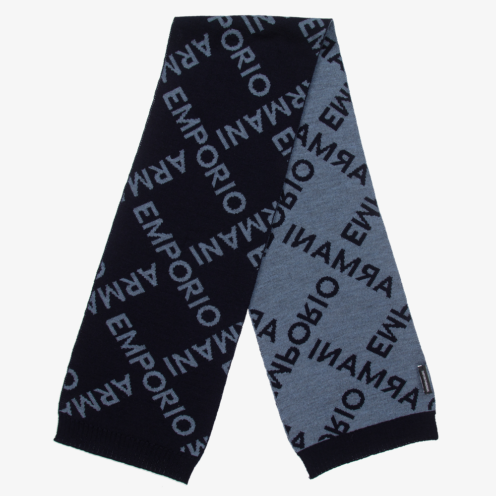 Emporio Armani-Boys Blue Wool Logo Hat Set | Childrensalon Outlet