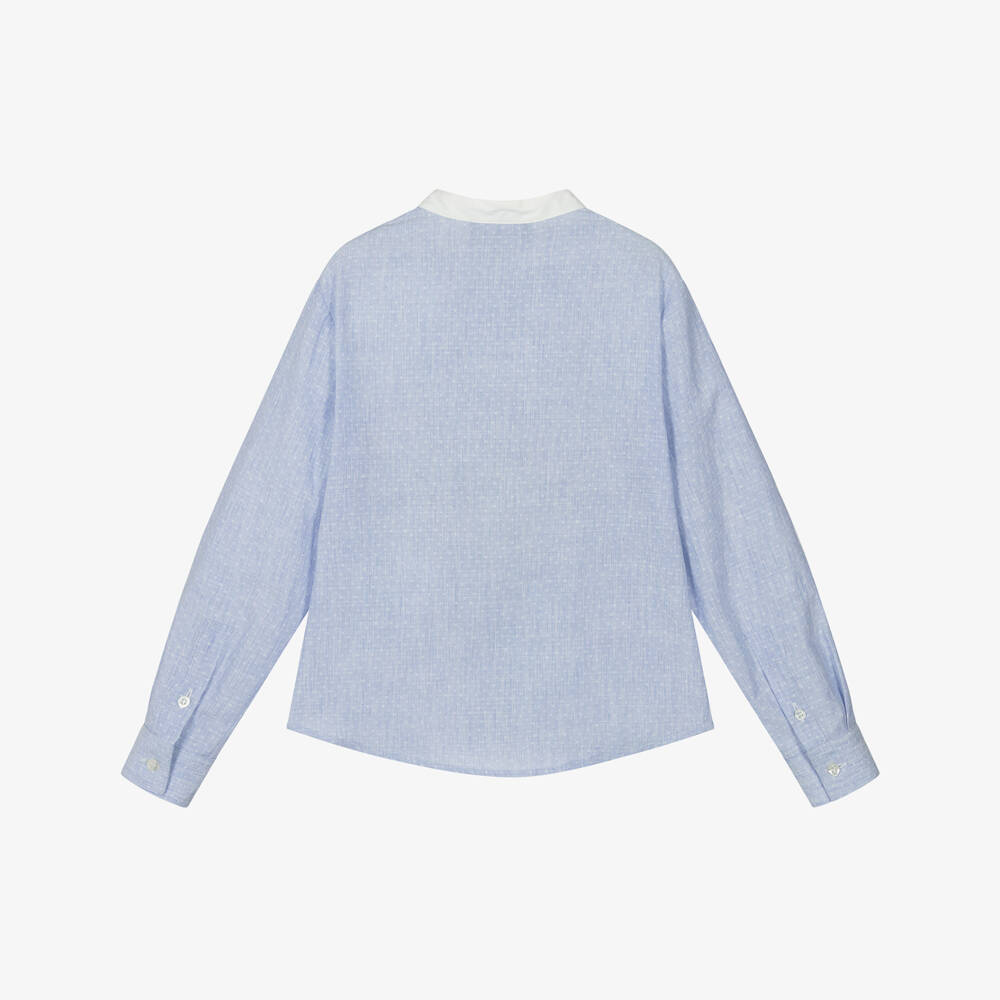 إEmporio Armani-قميص قطني أزرق منسوج للأولاد | Childrensalon Outlet