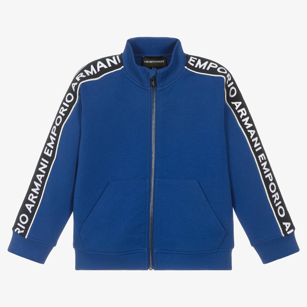 Emporio Armani - Boys Blue Zip-Up Logo Top | Childrensalon