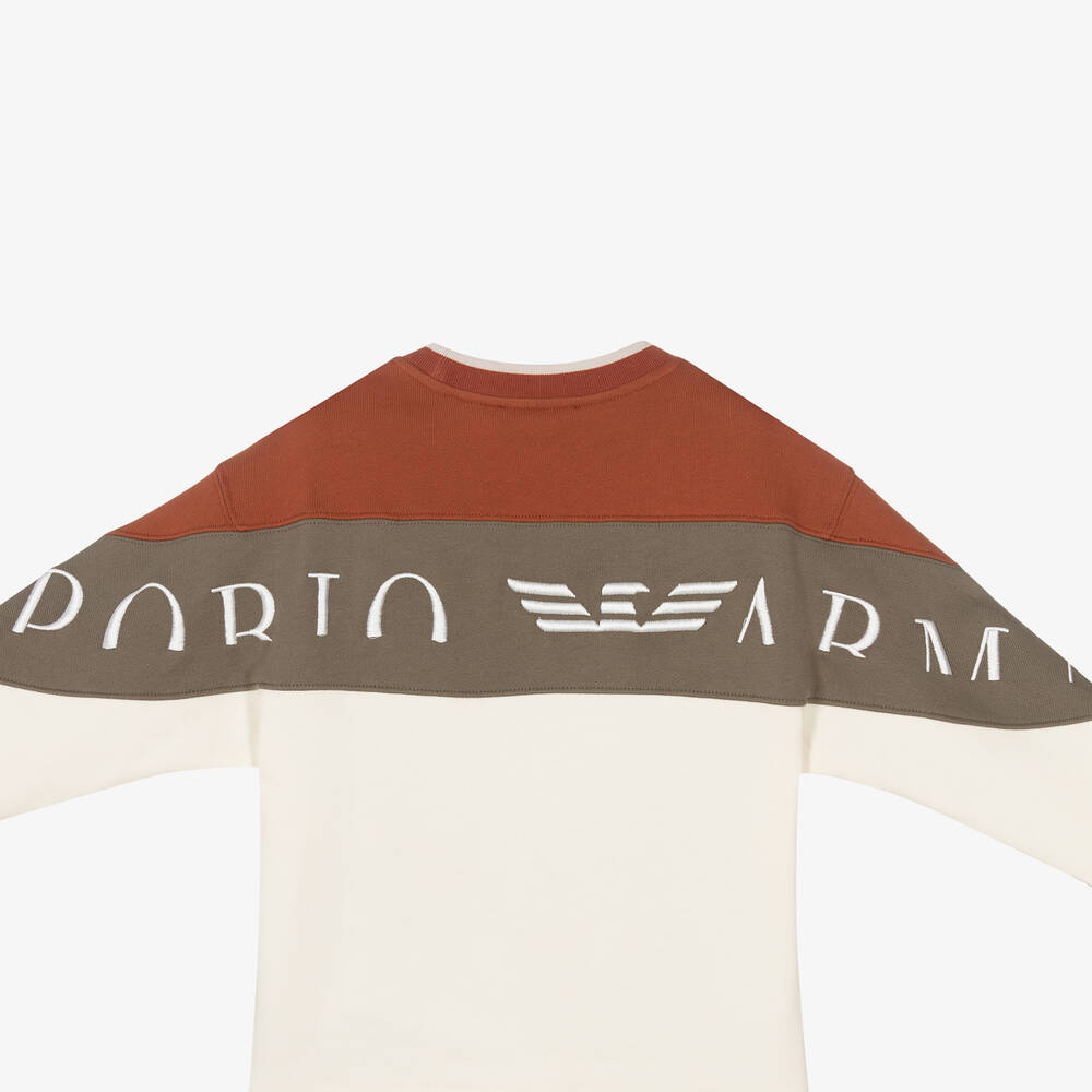 Emporio Armani-Boys Brown & Ivory Embroidered Sweatshirt | Childrensalon Outlet