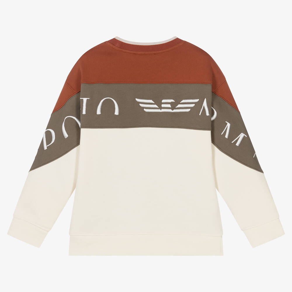 Emporio Armani-Boys Brown & Ivory Embroidered Sweatshirt | Childrensalon Outlet