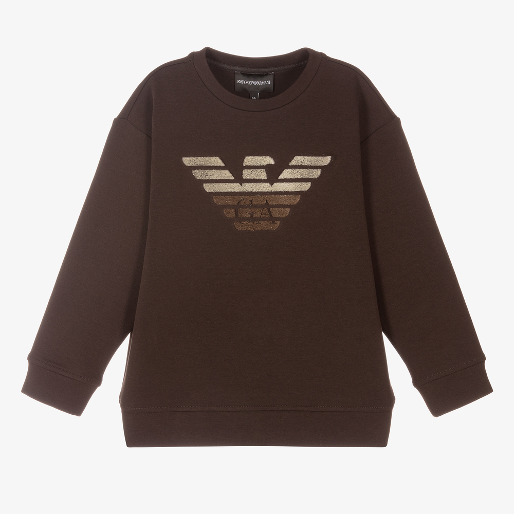 Emporio Armani Boys Brown Logo Sweatshirt Childrensalon Outlet