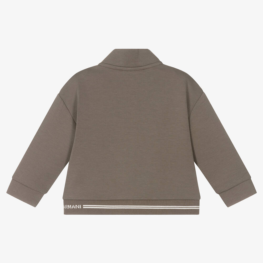 Emporio Armani-Boys Brown Milano Jersey Zip-Up Top | Childrensalon Outlet