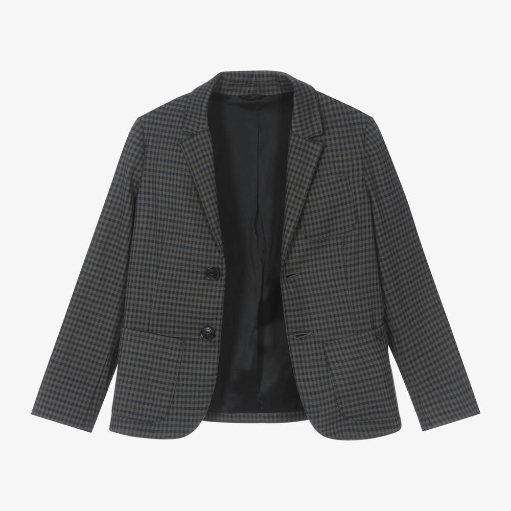 إمبوريو أرماني-بليزر كاروهات فيسكوز لون رمادي للأولاد | Childrensalon Outlet