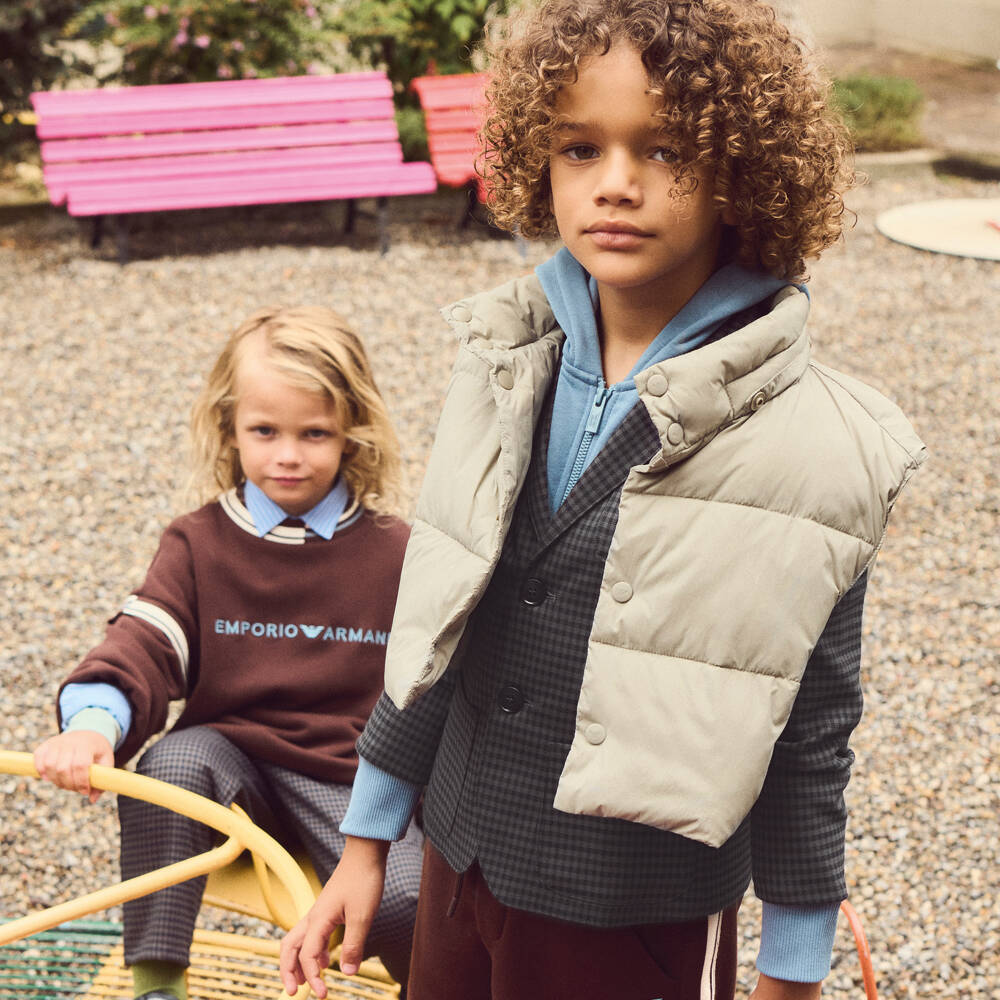 إمبوريو أرماني-بليزر كاروهات فيسكوز لون رمادي للأولاد | Childrensalon Outlet