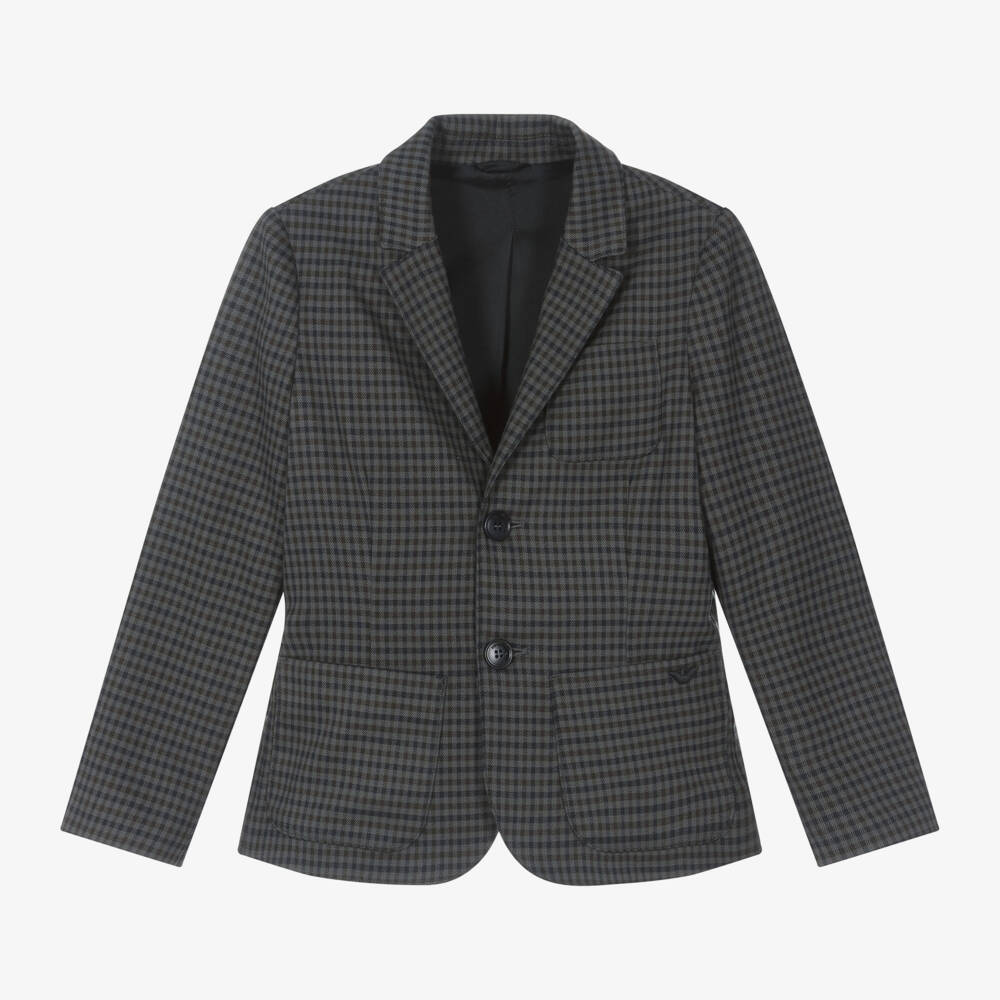 Emporio Armani-Boys Charcoal Plaid Viscose Jacket | Childrensalon Outlet