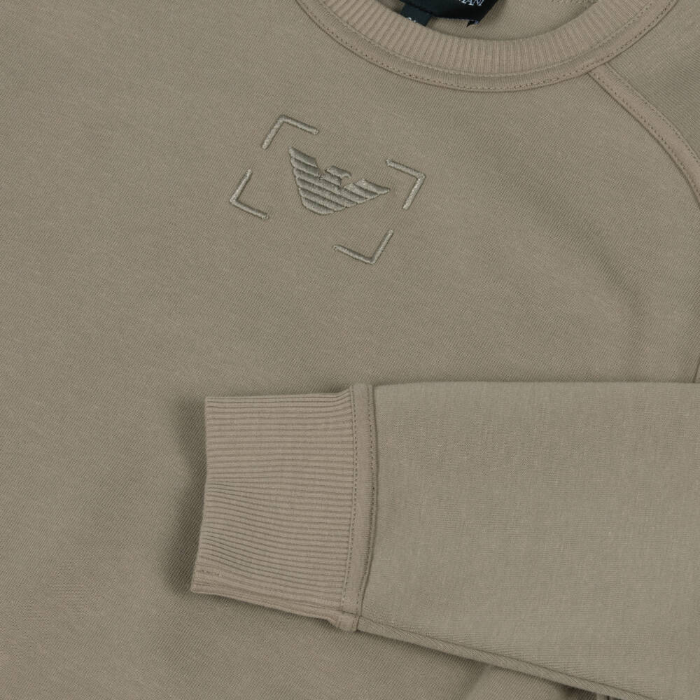 Emporio Armani-Boys Classic Beige Cotton Pullover | Childrensalon Outlet