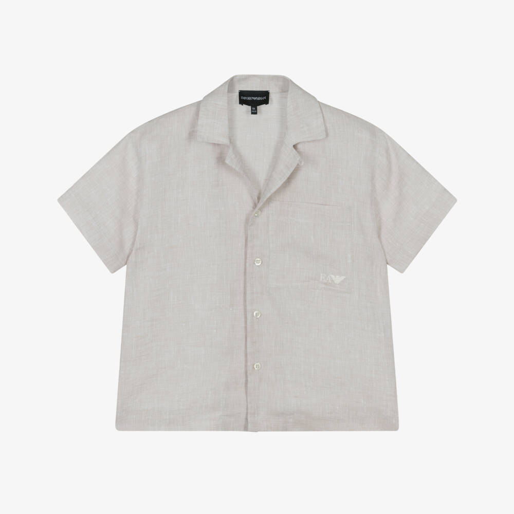Emporio Armani-قميص كلاسيكي من الكتان البيج للأولاد | Childrensalon Outlet