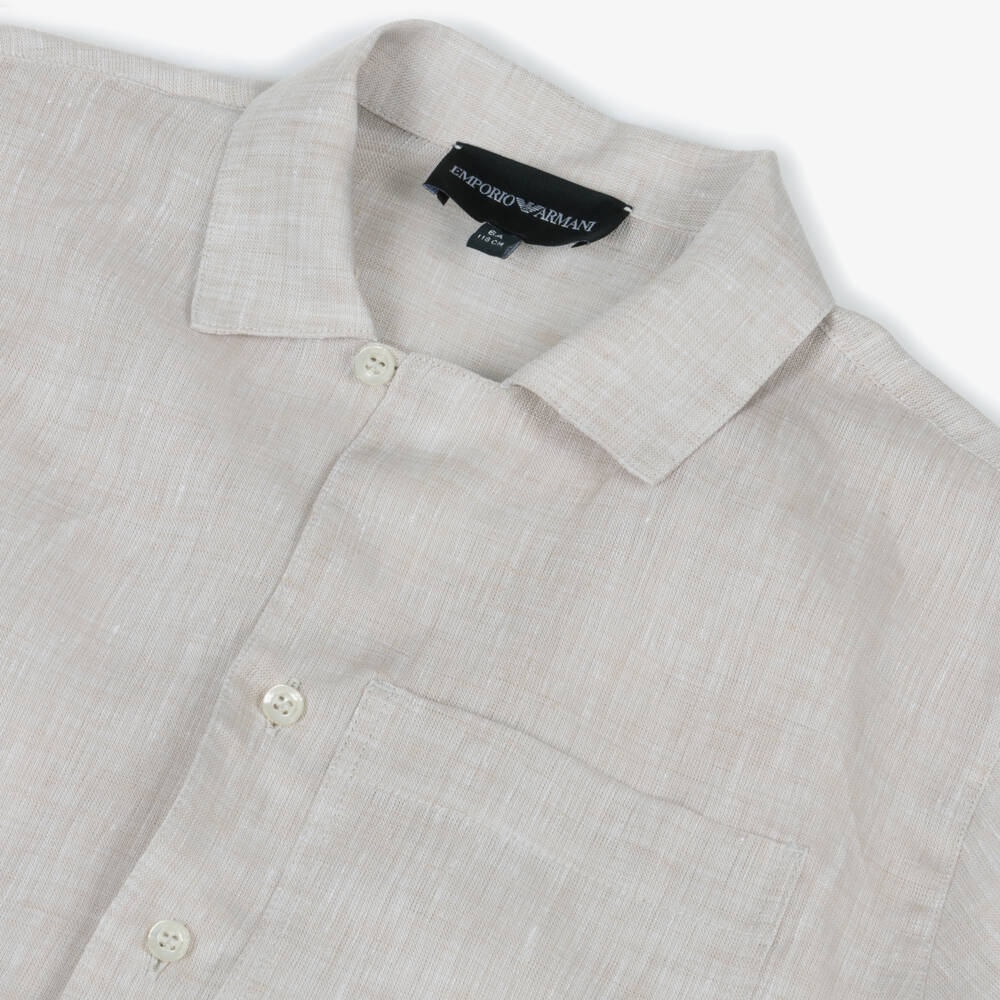 Emporio Armani-Boys Classic Beige Linen Top | Childrensalon Outlet