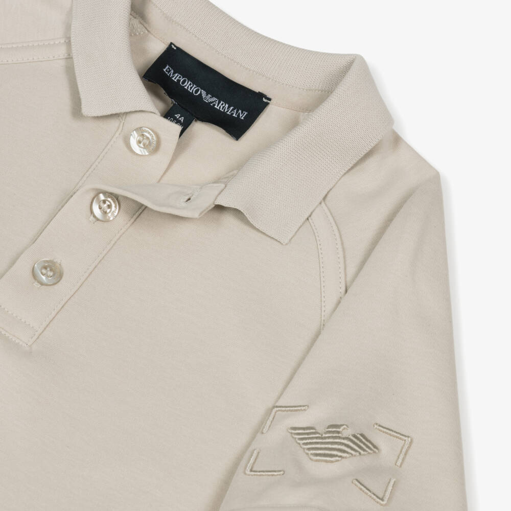 Emporio Armani-Boys Classic Beige Polo Top | Childrensalon Outlet