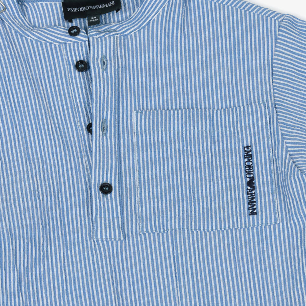 Emporio Armani-Классическая синяя хлопковая рубашка для мальчиков | Childrensalon Outlet