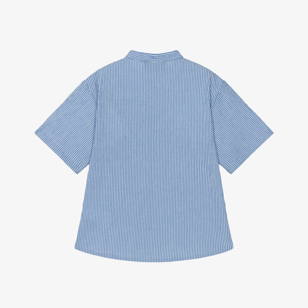 Emporio Armani-Классическая синяя хлопковая рубашка для мальчиков | Childrensalon Outlet