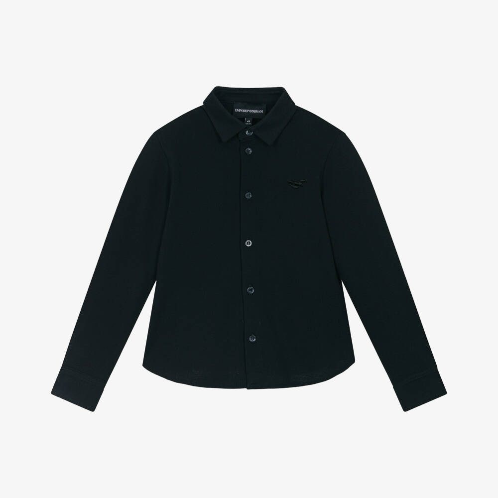Emporio Armani-Boys Classic Navy Cotton Shirt | Childrensalon Outlet