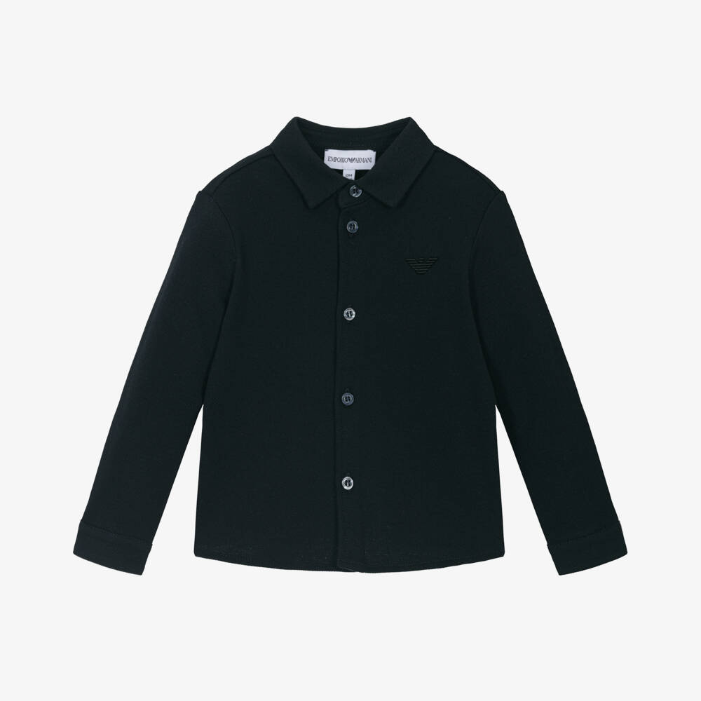 Emporio Armani-قميص كلاسيكي قطني أزرق داكن للأولاد | Childrensalon Outlet