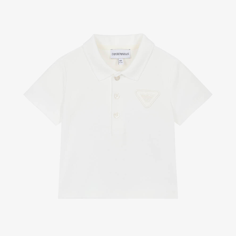 Emporio Armani-بولو كلاسيكي أبيض من القطن للأولاد | Childrensalon Outlet