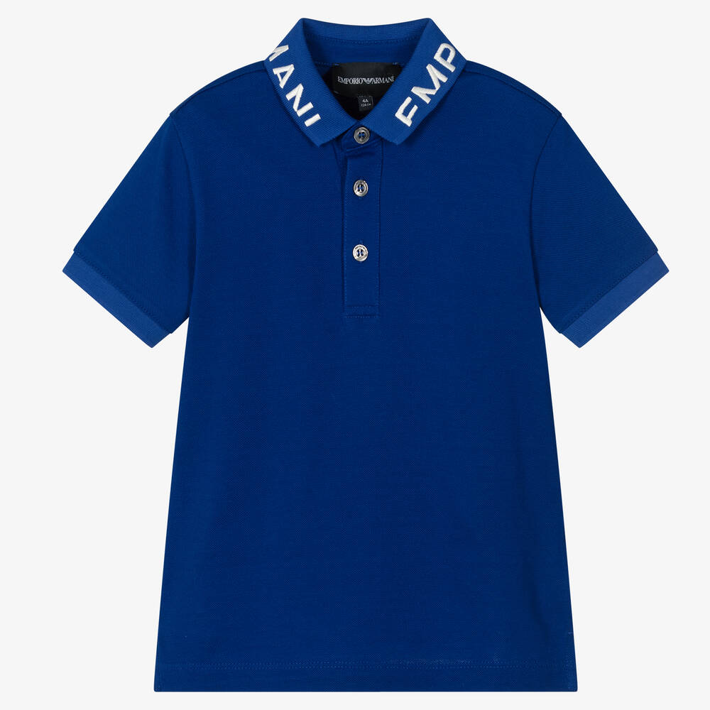 Emporio Armani - Кобальтово-синяя хлопковая рубашка поло | Childrensalon