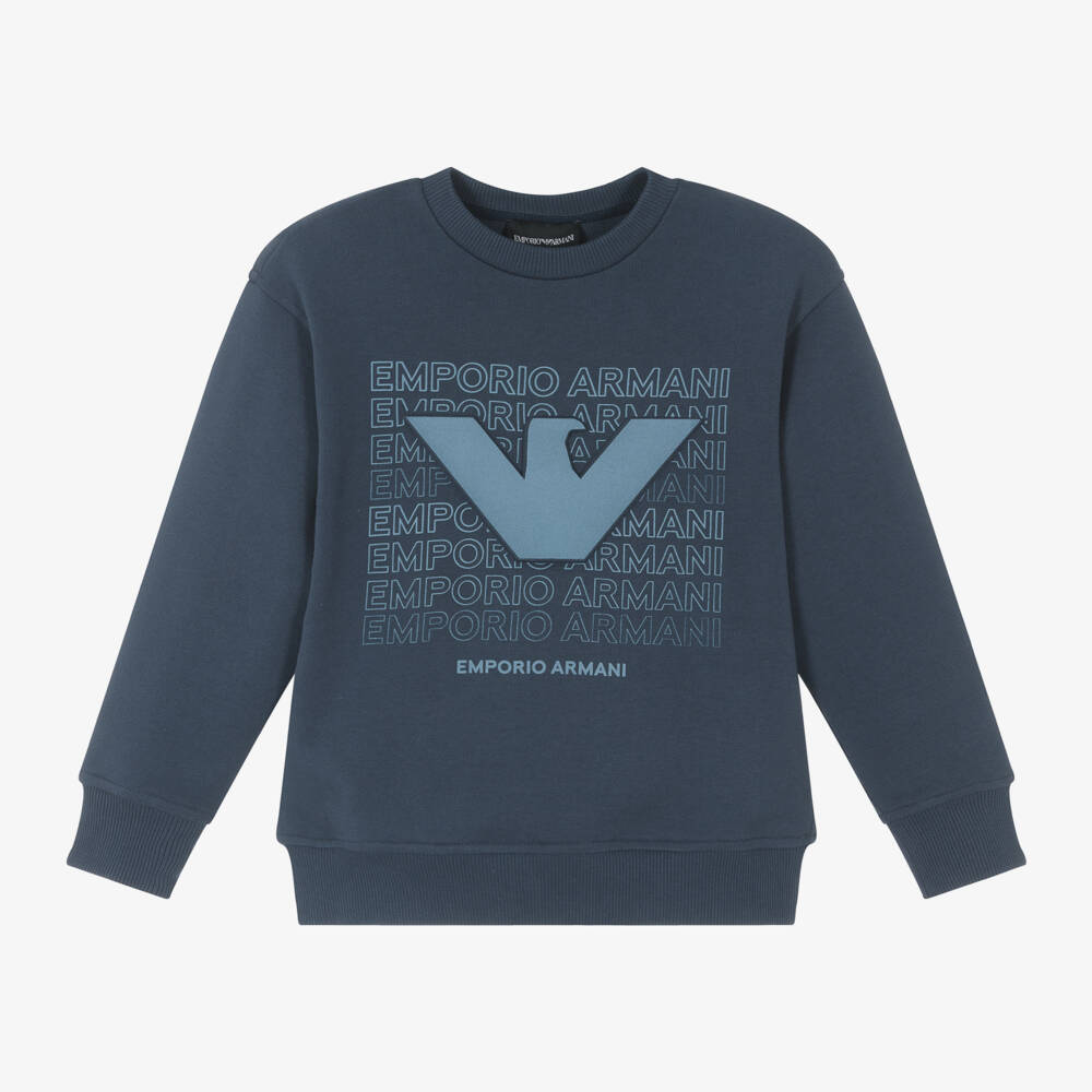 Emporio Armani-Boys Cotton Blue Logo Jumper | Childrensalon Outlet