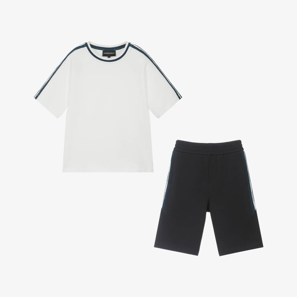 Emporio Armani-Boys Cotton Comfort Blue Short Set | Childrensalon Outlet