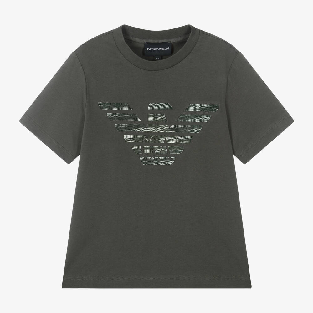 Emporio Armani-Boys Cotton Khaki Logo Tee | Childrensalon Outlet