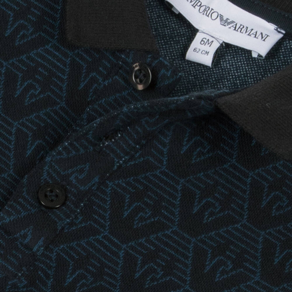 إEmporio Armani-قميص بولو للأولاد من القطن الأزرق الداكن بنقشة النسر | Childrensalon Outlet