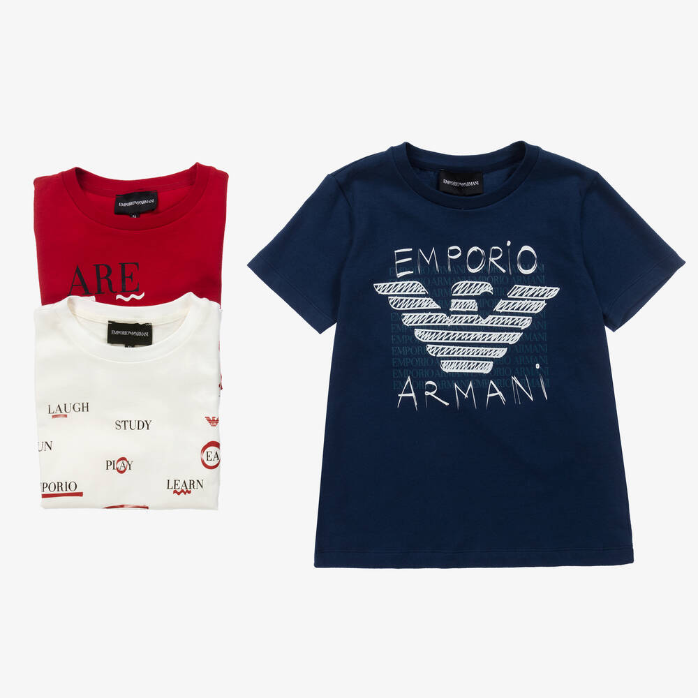 Emporio Armani - Boys Cotton T-Shirts (3 Pack) | Childrensalon