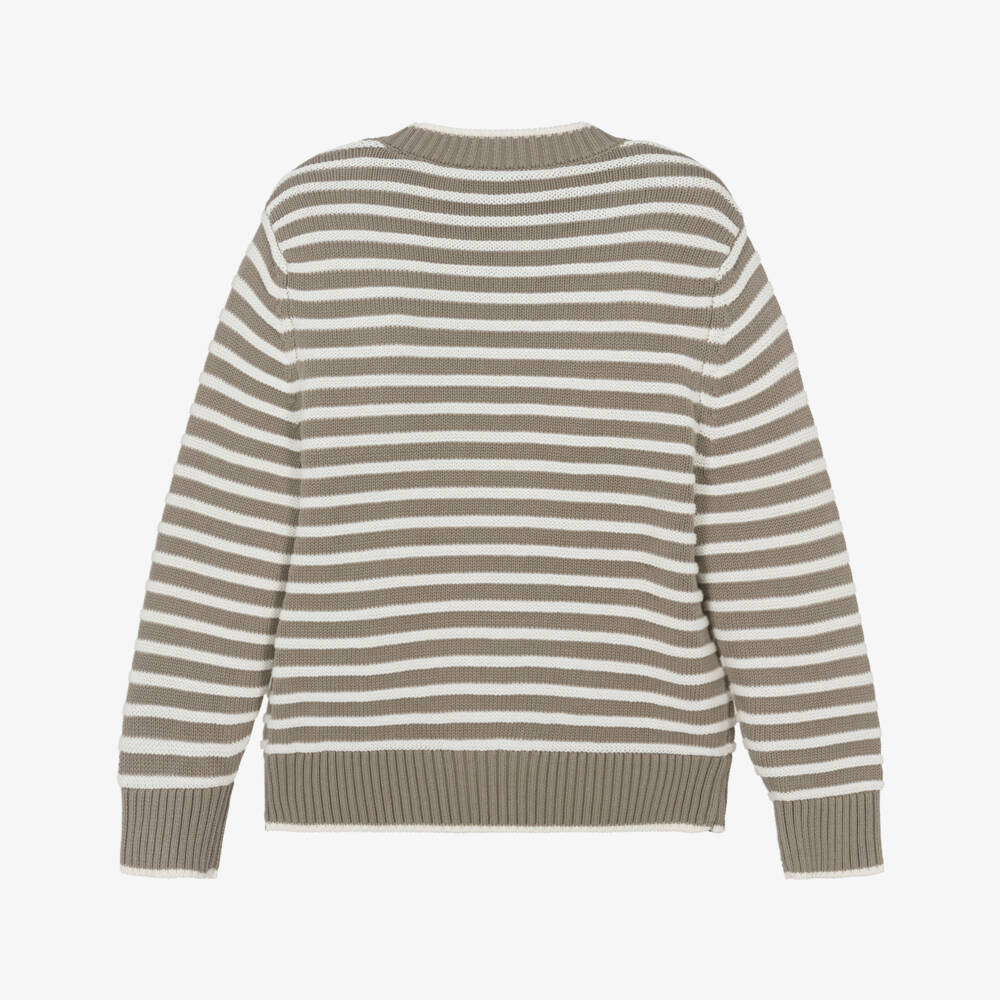 Emporio Armani-Boys Cozy Beige Striped Knit Jumper | Childrensalon Outlet