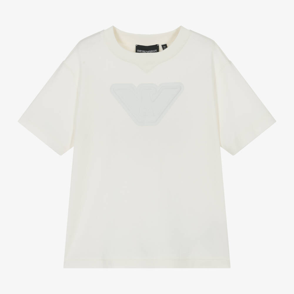 Emporio Armani-Boys Cream Cotton Eagle Tee | Childrensalon Outlet