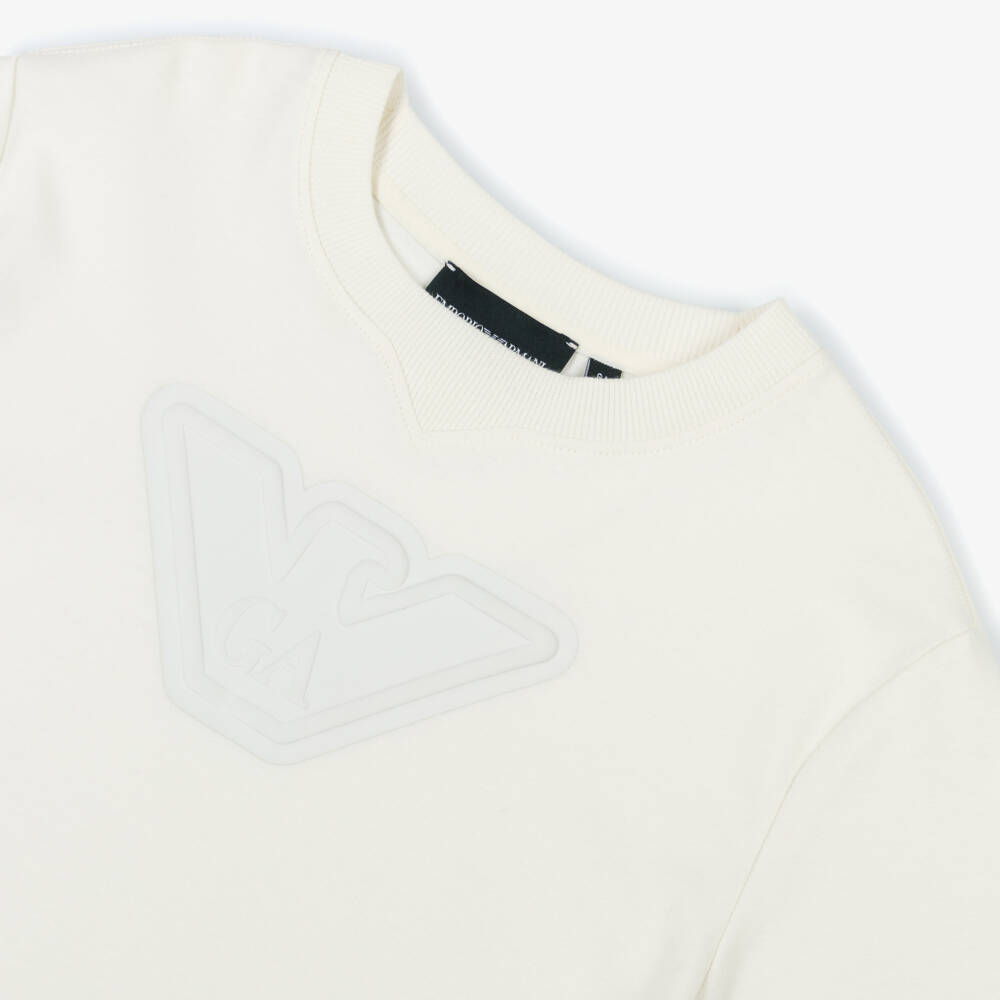 Emporio Armani-Boys Cream Cotton Eagle Tee | Childrensalon Outlet