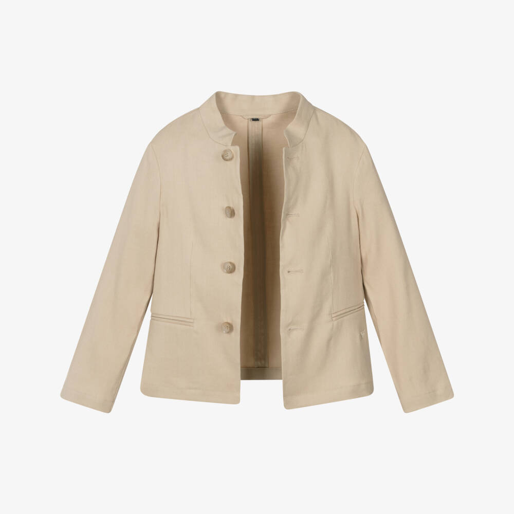 Emporio Armani-Boys Cream Linen Mandarin Jacket | Childrensalon Outlet