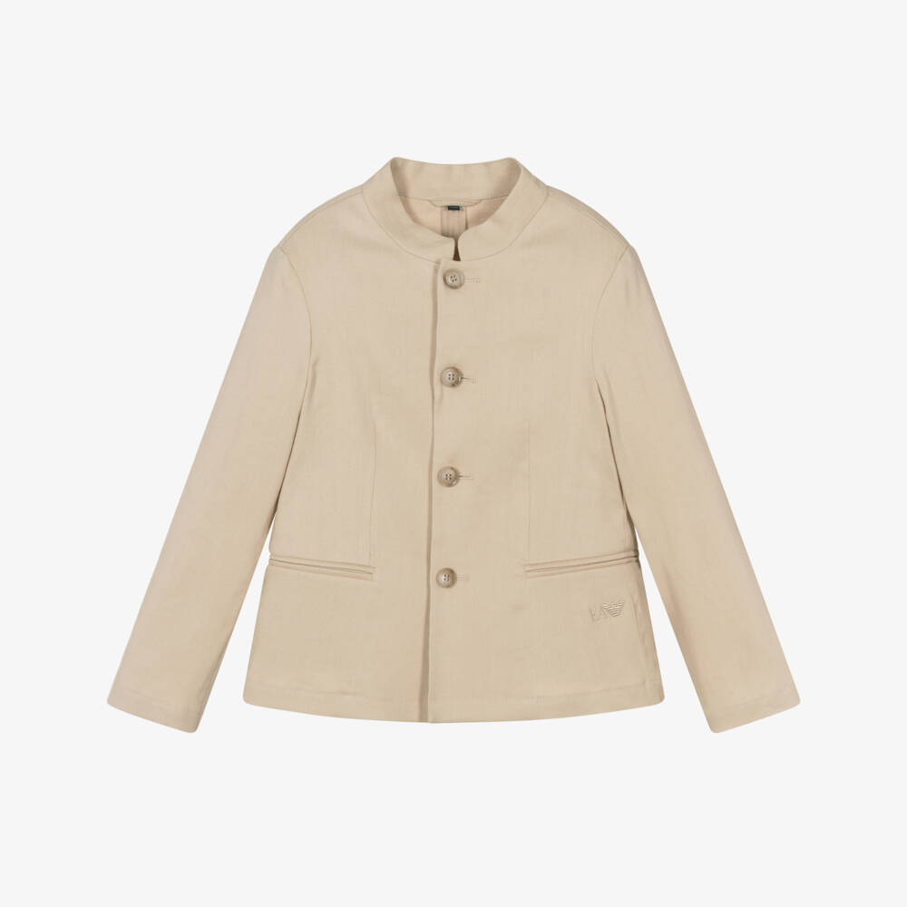 Emporio Armani-Кремовый льняной жакет с воротником-стойкой для мальчиков | Childrensalon Outlet