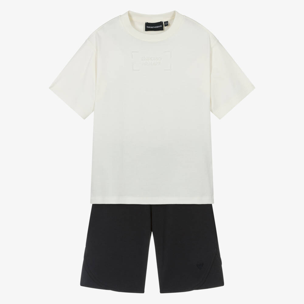 Emporio Armani-طقم شورتات كريمي وكحلي للأولاد | Childrensalon Outlet