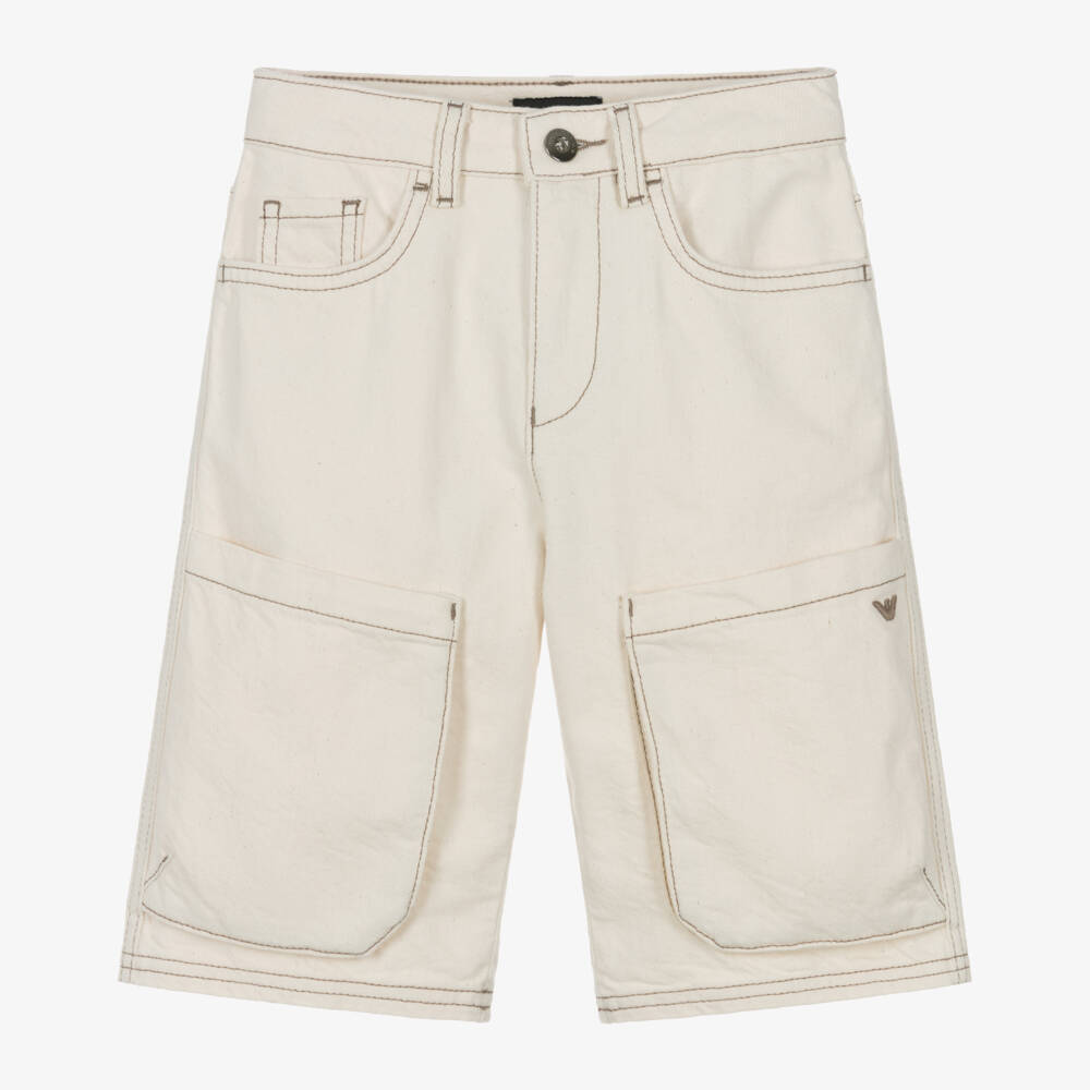 Emporio Armani-Кремовые твиловые шорты для мальчиков | Childrensalon Outlet