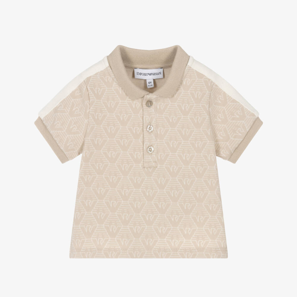 Emporio Armani-بولو قطن كريمي للأولاد مع نسر | Childrensalon Outlet