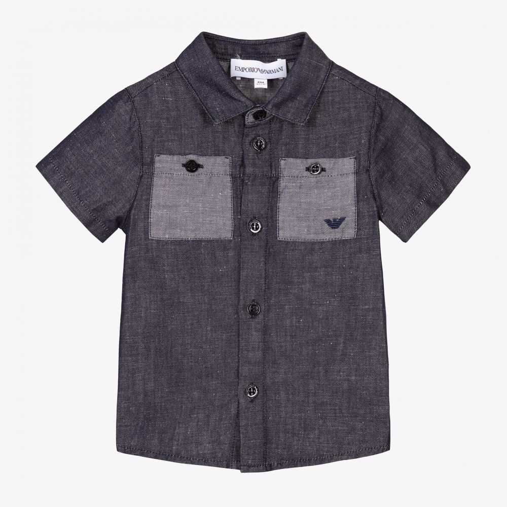 Emporio Armani - Chemise bleu foncé en chambray Garçon | Childrensalon