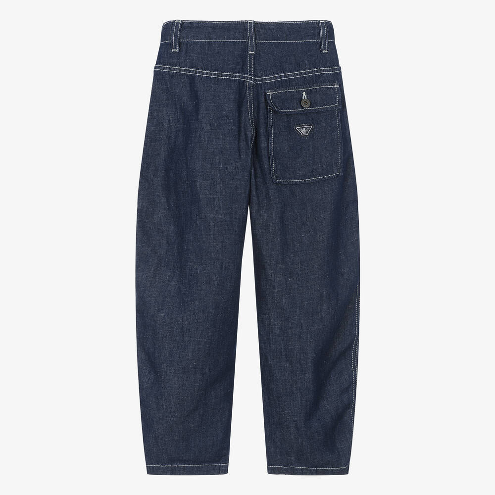 Emporio Armani-Boys Dark Blue Chambray Trousers | Childrensalon Outlet