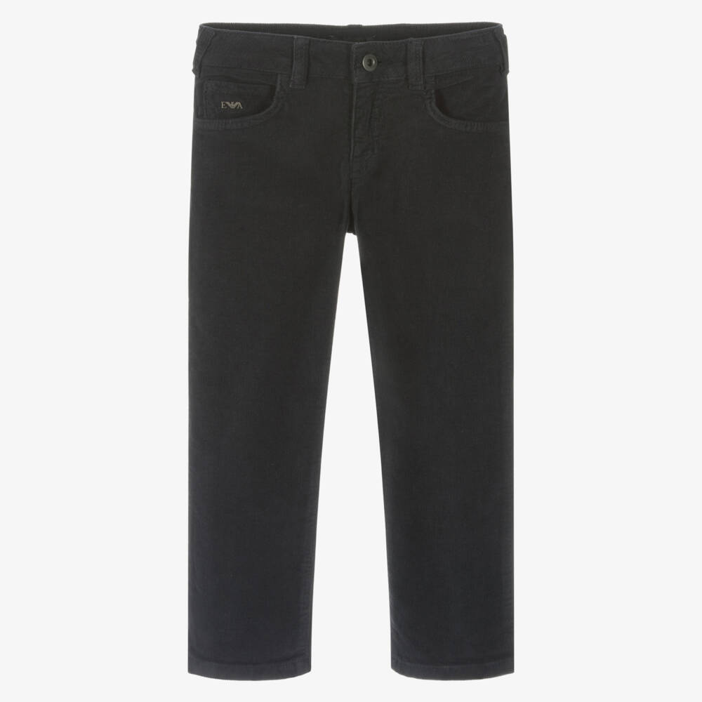 Emporio Armani-بنطلون قطن كوردروي لون كحلي للأولاد | Childrensalon Outlet