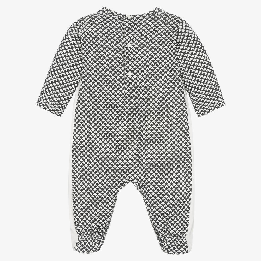 Emporio Armani-أفرول بيبي غرو قطن لون أزرق داكن وعاجي للمواليد | Childrensalon Outlet