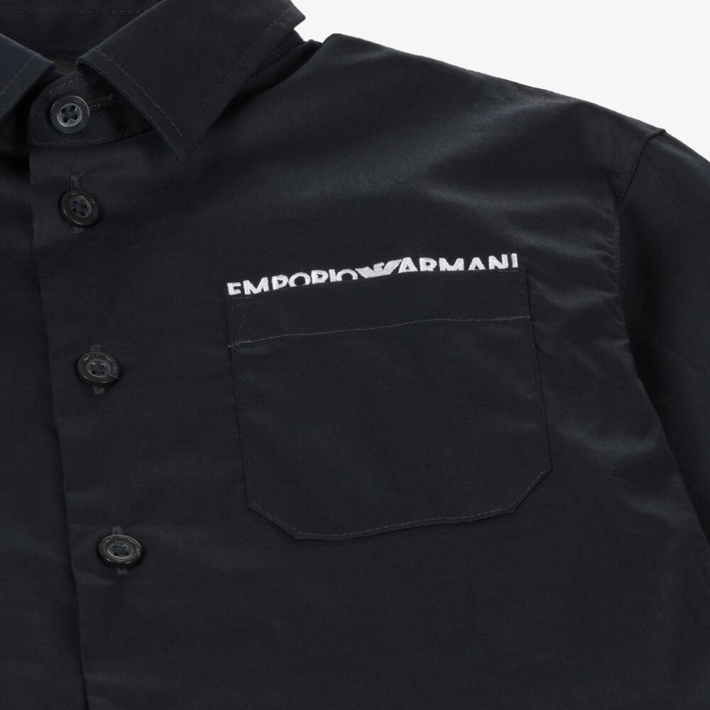 Emporio Armani-Boys Dark Blue Cotton Shirt | Childrensalon Outlet