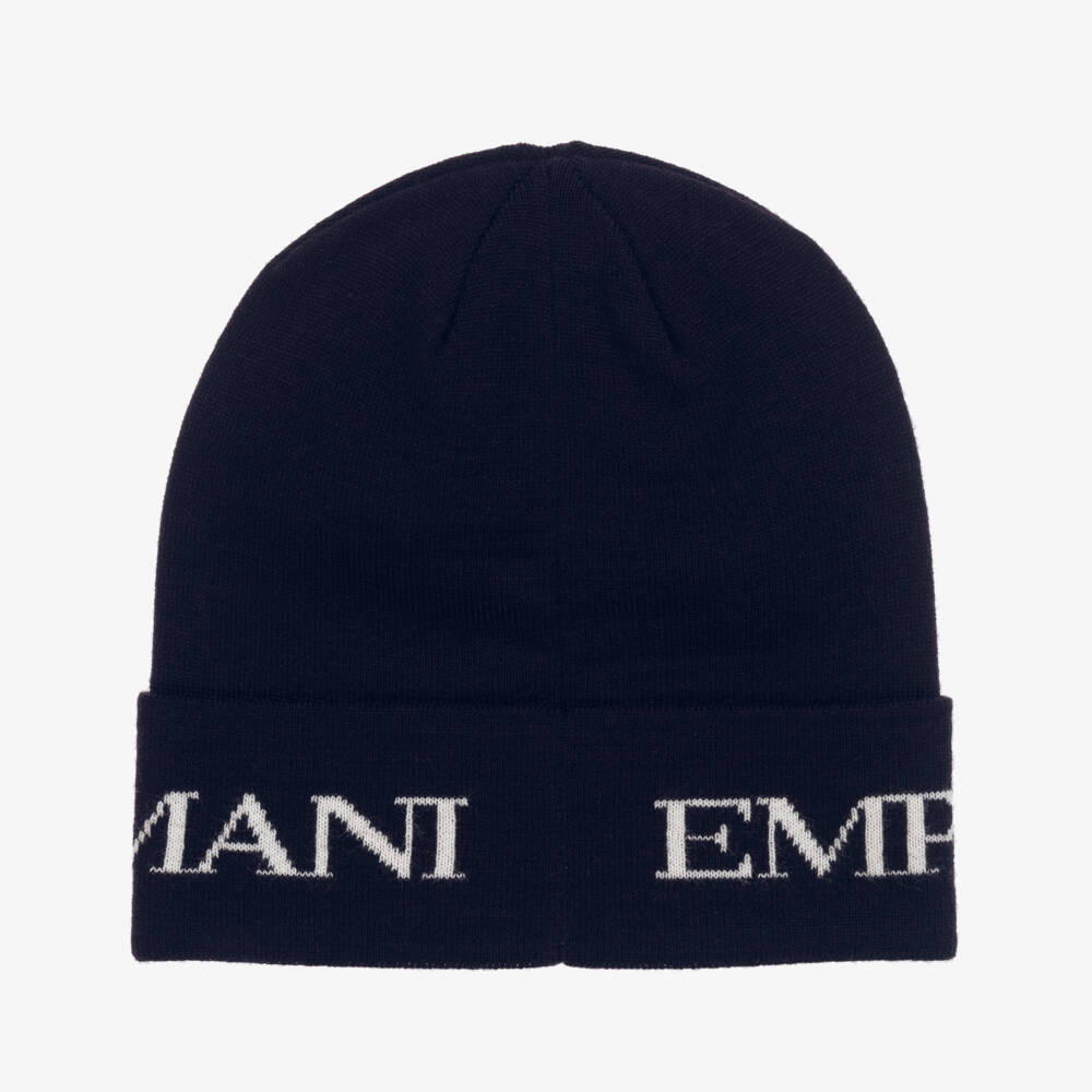 Emporio Armani-Boys Dark Blue Knit Hat Set | Childrensalon Outlet
