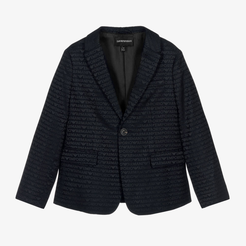 Emporio Armani-Boys Dark Blue Patterned Blazer | Childrensalon Outlet
