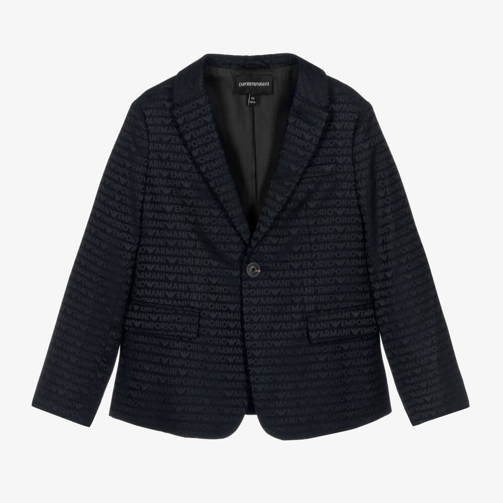 Emporio Armani-Boys Dark Blue Patterned Blazer | Childrensalon Outlet