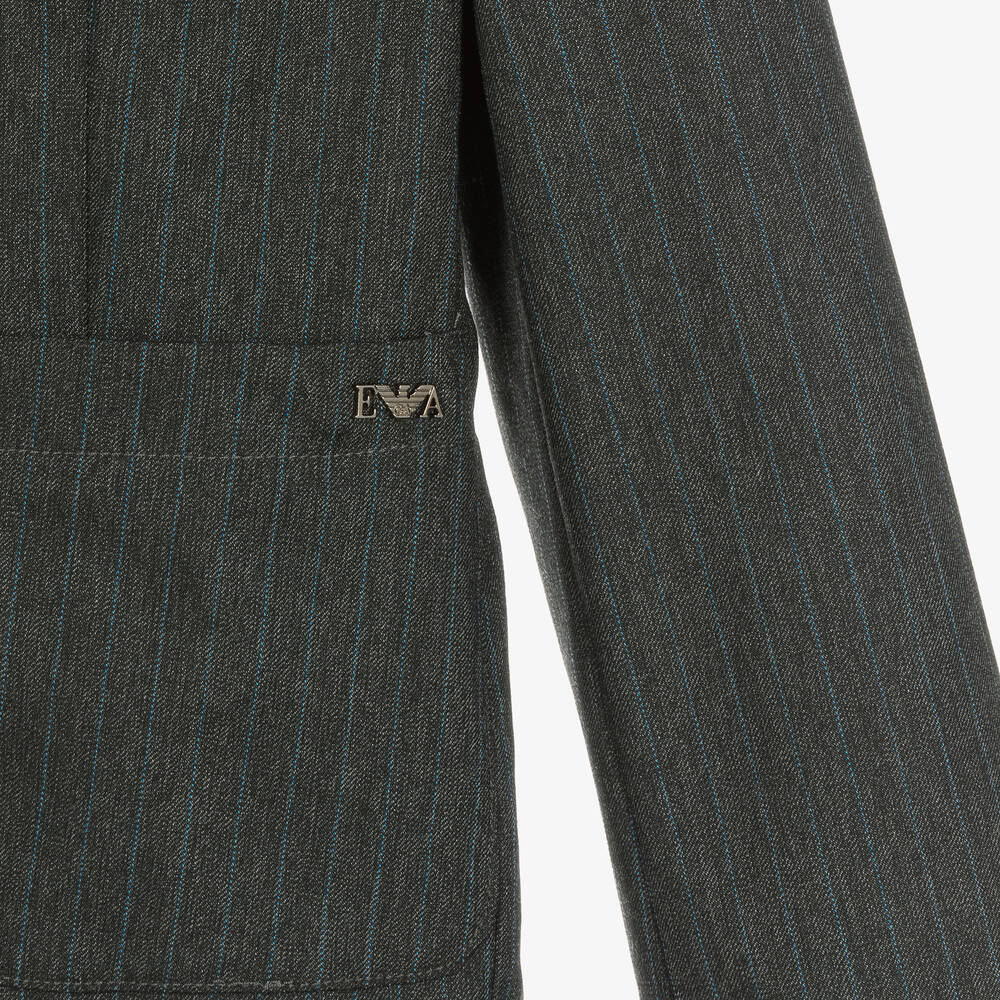 Emporio Armani-Boys Dark Grey Pinstripe Blazer | Childrensalon Outlet