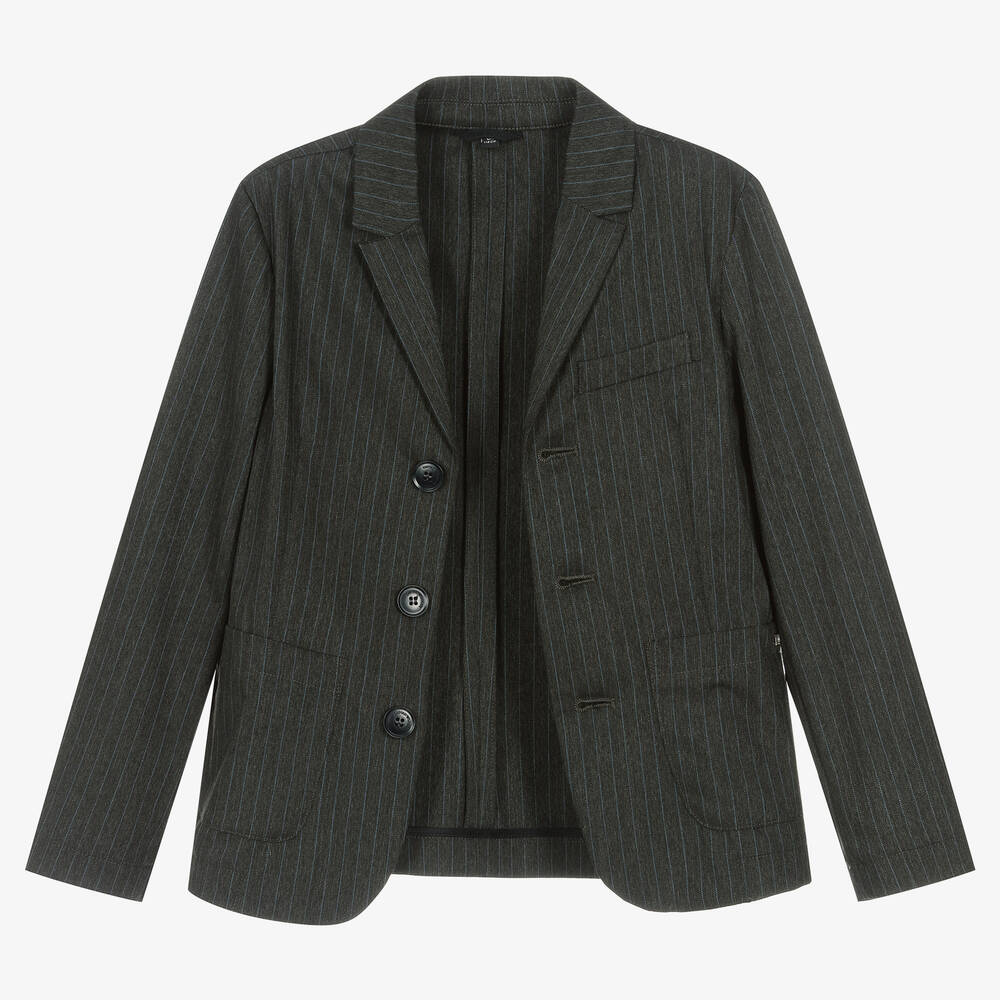Emporio Armani-Boys Dark Grey Pinstripe Blazer | Childrensalon Outlet