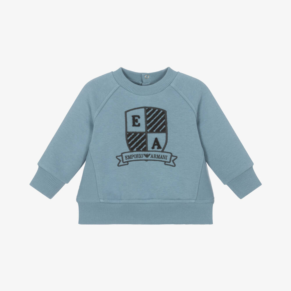 Emporio Armani-Boys Dusky Blue Crest Sweatshirt | Childrensalon Outlet