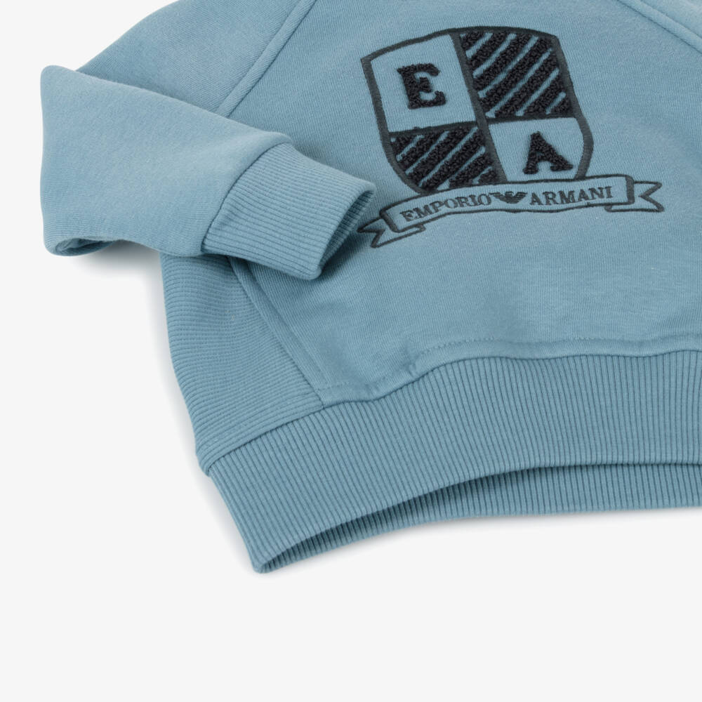 Emporio Armani-Boys Dusky Blue Crest Sweatshirt | Childrensalon Outlet